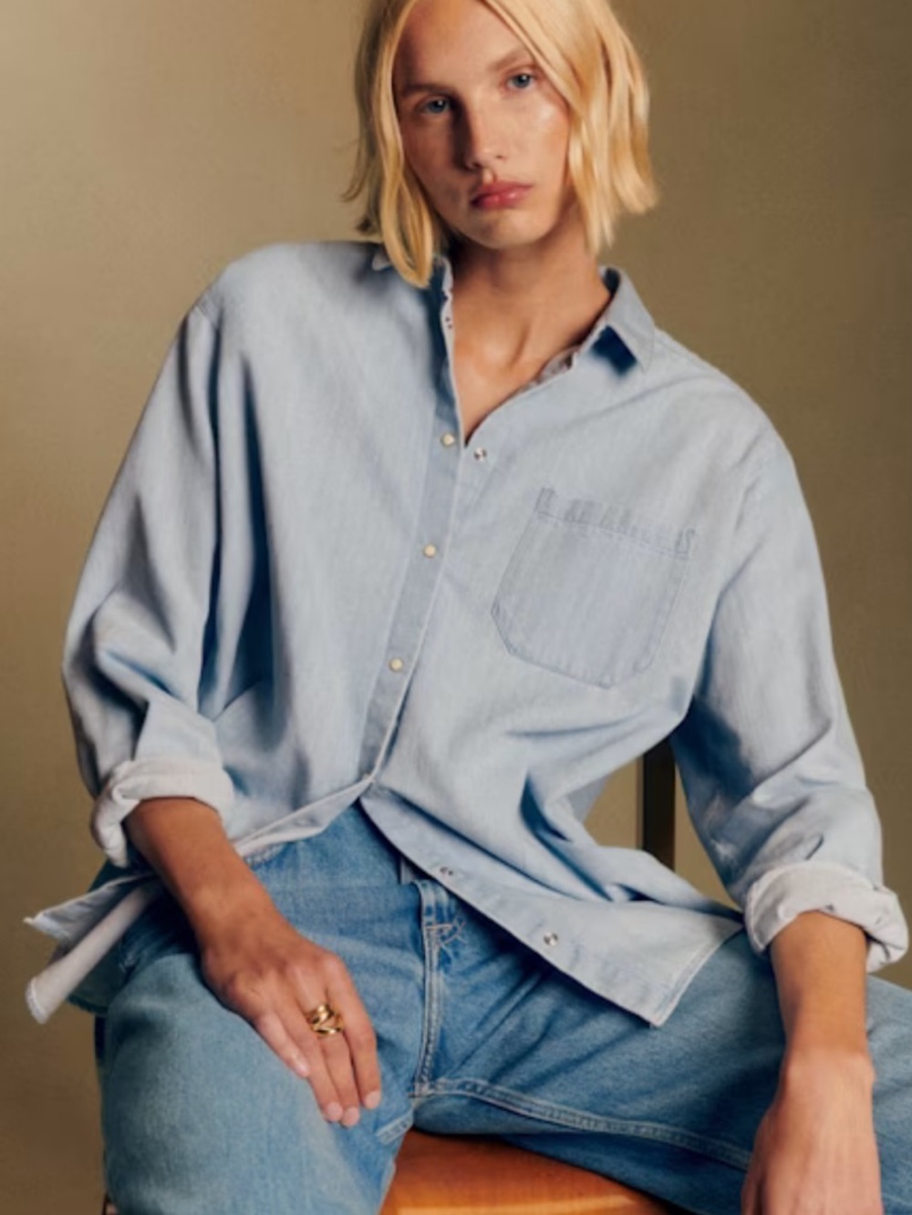 SEZANE Max Oversized Shirt in Very Light Denim, size US 6 / FR 38